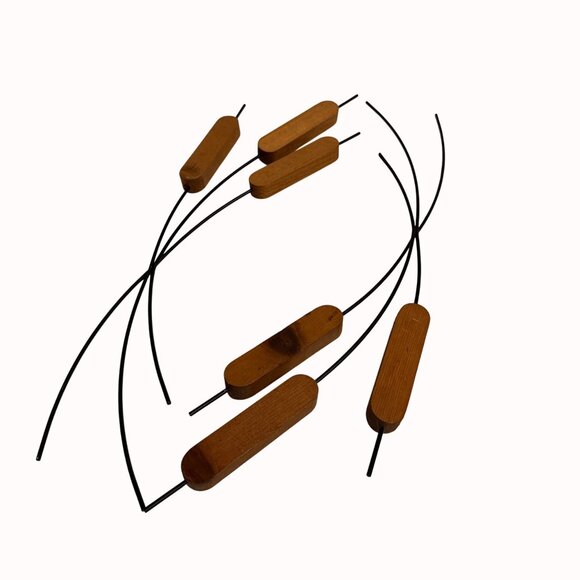 MCM Cattail Stems Wall Hanging Decorative Wood Metal Rustic Cabin Set of 2 - Picture 3 of 14